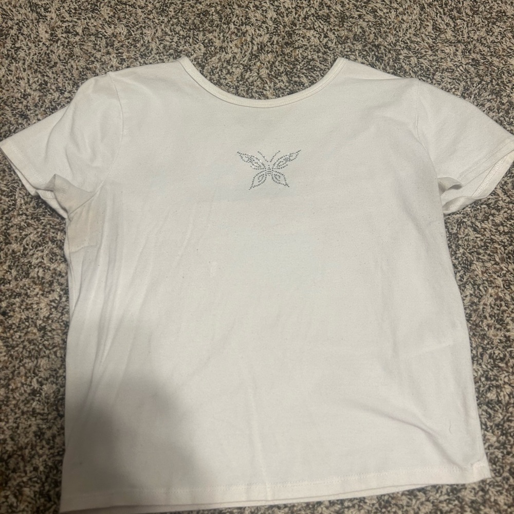 Hollister White Crop Top with Butterfly Design